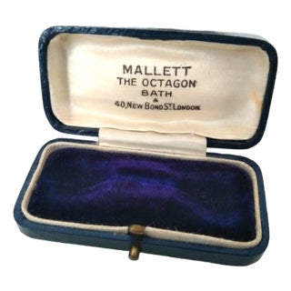 Antique Mallett the Octagon Georgian Blue Leather Brooch Box Velvet Lined For Sale
