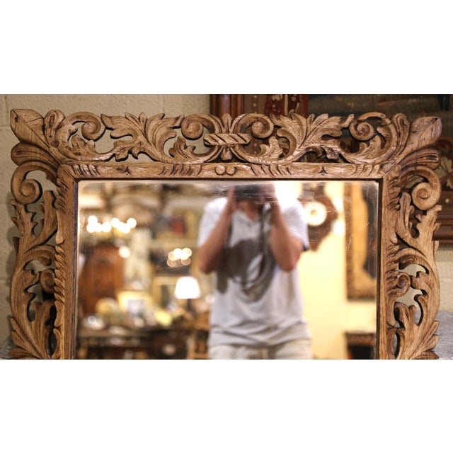 French 19th Century French Louis XIII Carved Bleached Oak Pierced Foliate Wall Mirror For Sale - Image 3 of 10