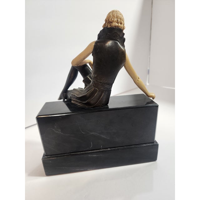 Metal 1930s Art Deco "Flapper Girl on a Wall" Bronze and Galalith Sculpture For Sale - Image 7 of 8