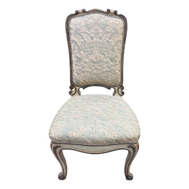 Mid 20th Century Louis XV-Style Accent Chair in Fortuny Damask Fabric For Sale