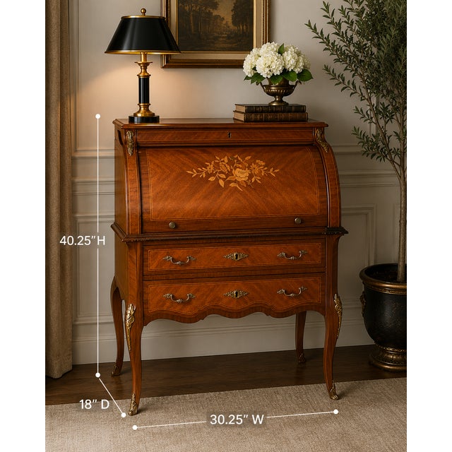 English Cylinder Roll Top Secretary Desk by H & L L Epstein — Cabinetmaker E. W. Vickerman For Sale - Image 15 of 15