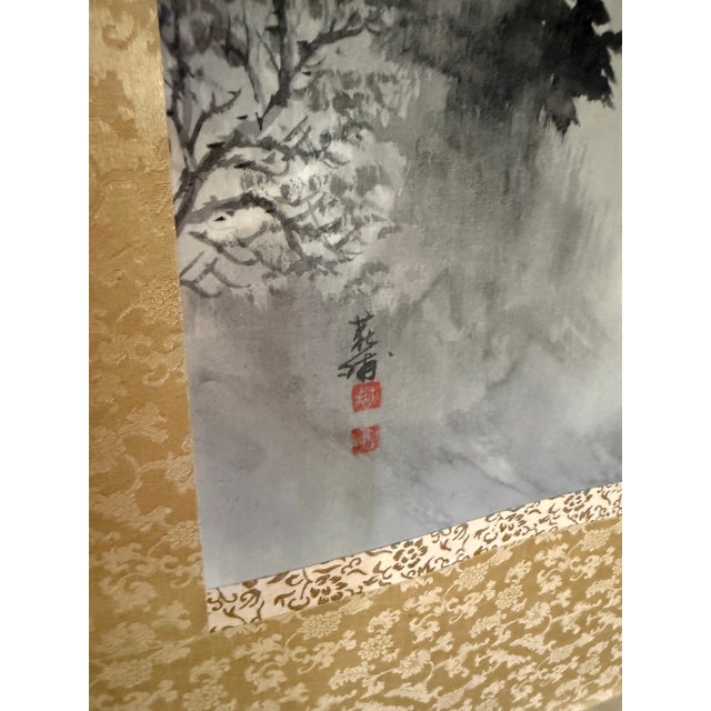 Pair of Vintage Japanese Hanging Scroll Paintings (Kakejiku) – Signed Ink Wash Mountain Landscapes For Sale - Image 4 of 4