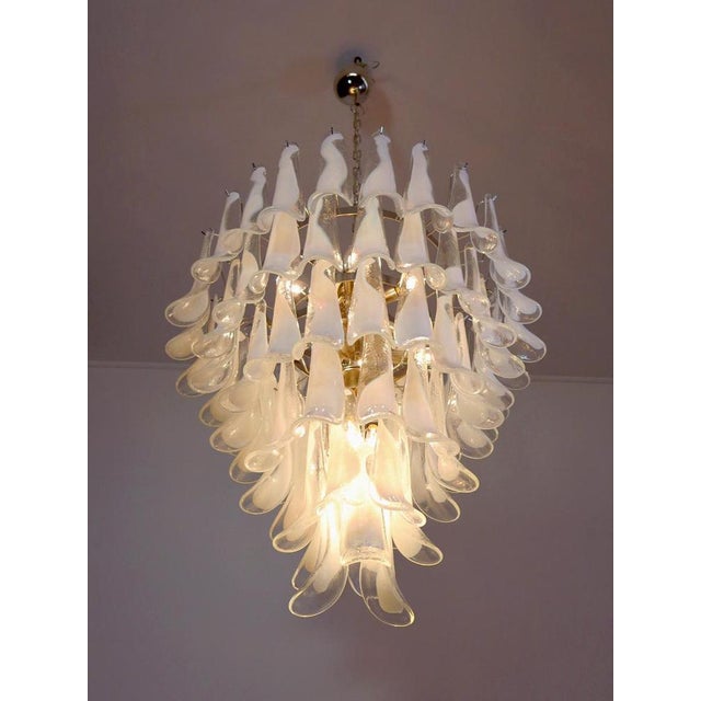 Glass 75 White Petal Chandeliers, Murano, 1990s, Set of 2 For Sale - Image 13 of 18