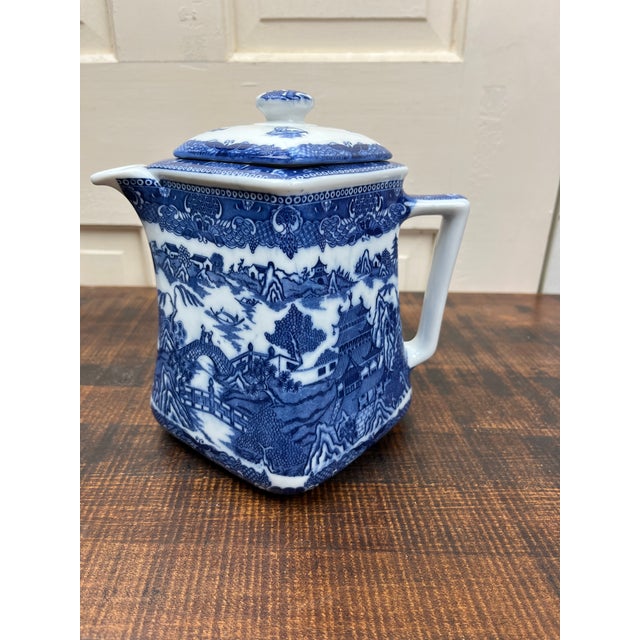 1980s Blue Willow Teapot Ringtons LTD Tea Merchants Blue White Collectible For Sale - Image 10 of 13