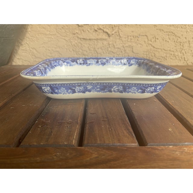 English Antique Wedgwood Etruria Rectangular Blue & White Bowl For Sale - Image 3 of 5