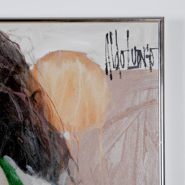 1980s Aldo Luongo "Untitled" Lovers Original Oil on Canvas One of a Kind in Silver Tinted Frame For Sale - Image 4 of 6