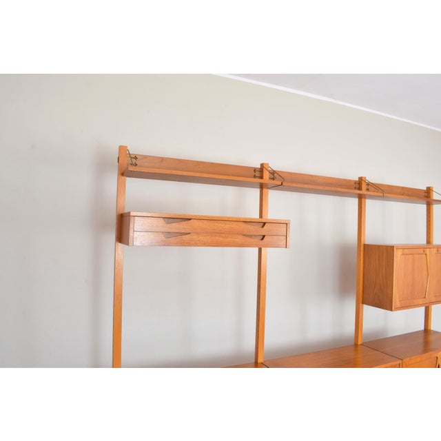 Brown Mid-Century Modern Teak Wall Unit by Kjell Riise for Rival Brodrene Jatogs, 1960s, Set of 3 For Sale - Image 8 of 11