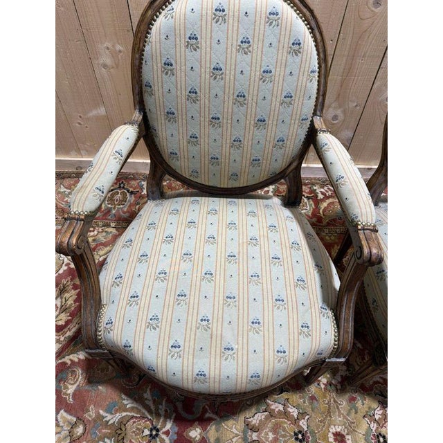 Brown Louis XVI Cabriolet Armchairs with Medallions from Othon, Set of 2 For Sale - Image 8 of 10