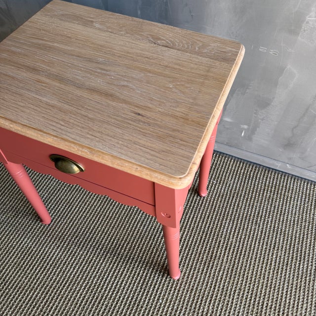 Painted Night Stand or Side Table in Salmon Pink With Natural White Oak Top For Sale - Image 10 of 10