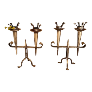 1930s Large French Gilded Candlestick Holders - Pair