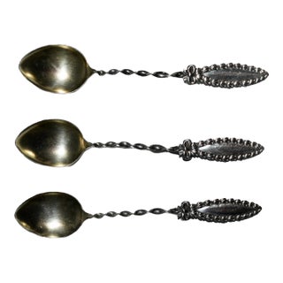 Antique Set of Three Decorative Demitasse Sterling SIlver Spoons For Sale