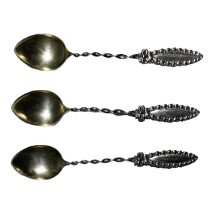 Antique Set of Three Decorative Demitasse Sterling SIlver Spoons