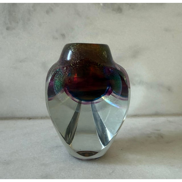Modern Vintage Jon Kuhn Iridescent Glass Art Small Vase For Sale - Image 3 of 11