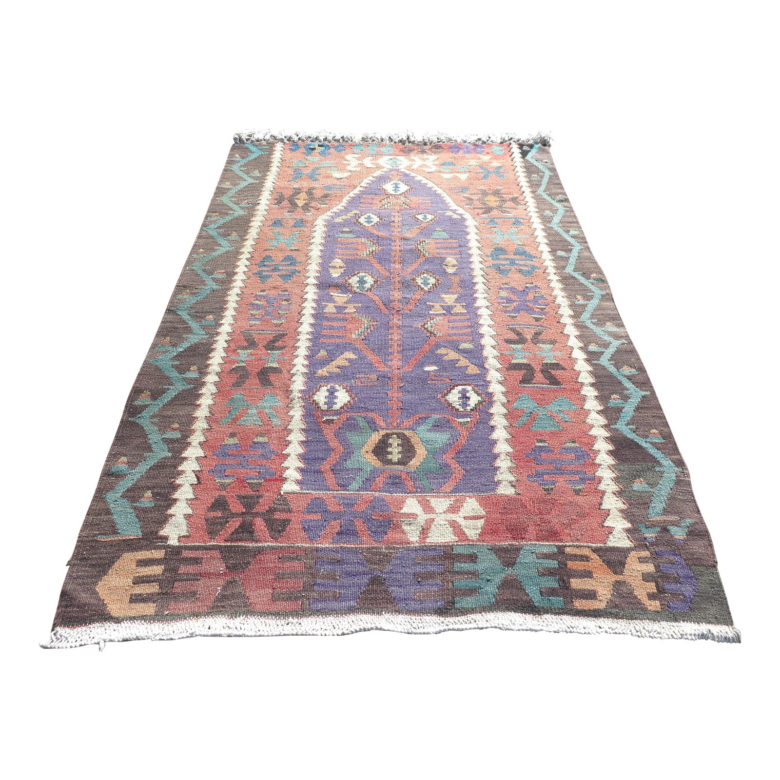 Mid 20th Century Soft Pale Colors Small Handmade Turkish Kilim Area Rug ...