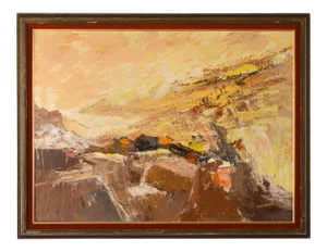 1960s "Cliffside" Modernist Abstract Landscape Oil Painting, Framed