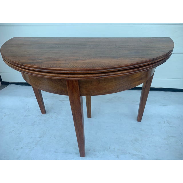 Demi-Lune Walnut Biedermeier Console Table with Drawer, 1840s For Sale - Image 4 of 18