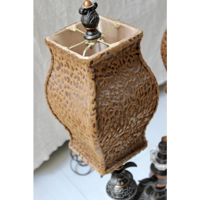 Hollywood Regency Hollywood Regency Candelabra Lamps Cheetah Leopard Shades - a Pair For Sale - Image 3 of 10