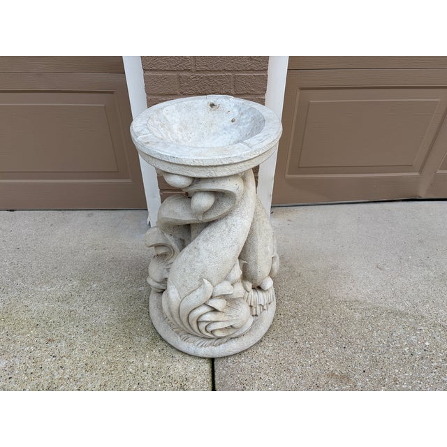 Neoclassical Vintage Neoclassical Triple Dolphin Cast Stone Garden Pedestal For Sale - Image 3 of 9