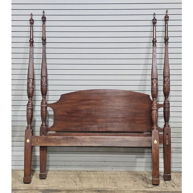 Traditional Late 20th Century Mahogany Queen Size Four Post Carved Rice Bed Made Attributed to Henkel Harris For Sale - Image 3 of 11