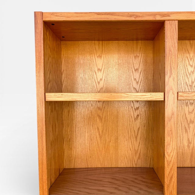 Late 20th Century Vintage Oak Double-Column Bookcase, Tall Open Shelving Cabinet For Sale - Image 5 of 8