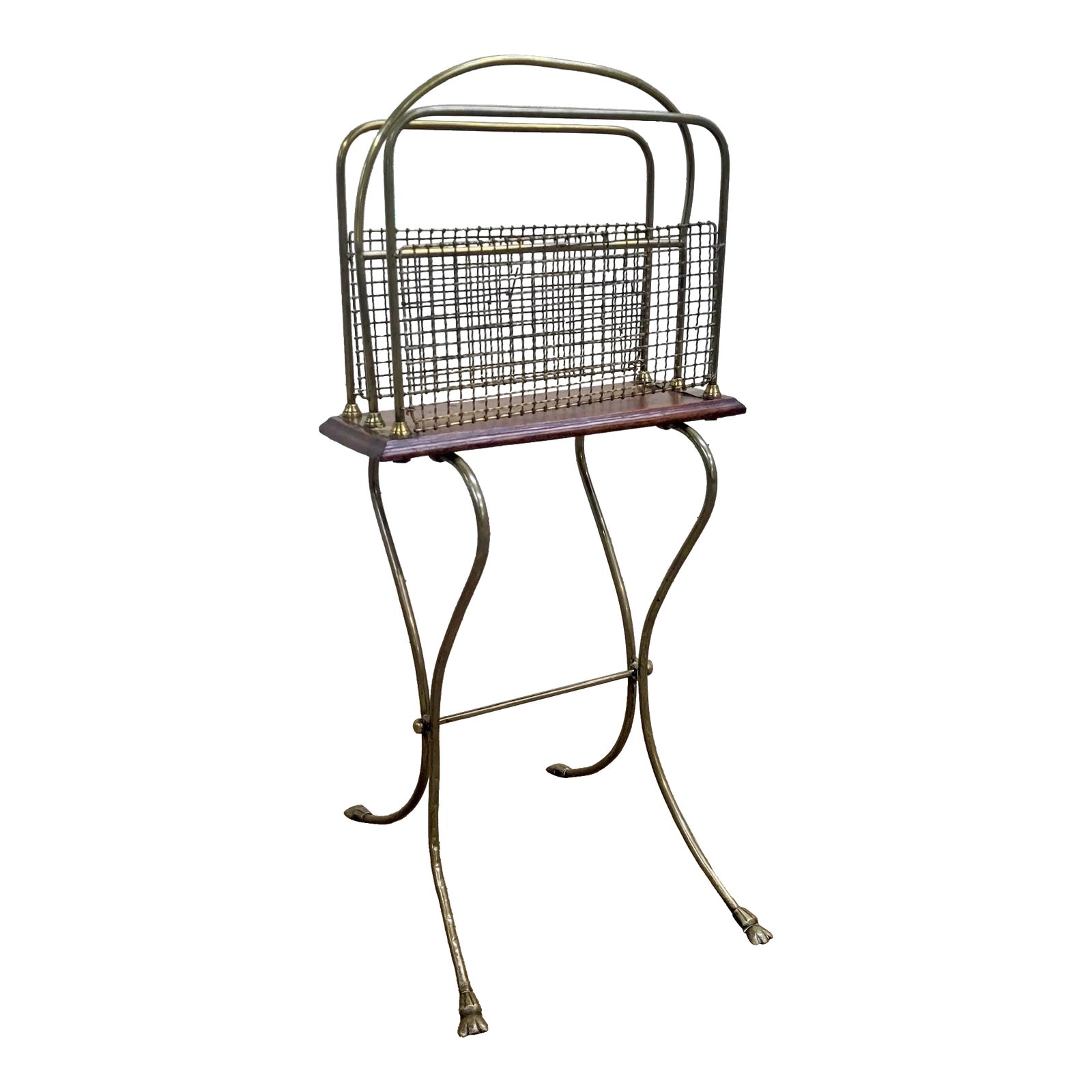 Antique Victorian Brass and Oak Magazine Rack Newspaper Rack Bookstand ...