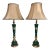 Mid-Century Chinoiserie James Mont Style Green Marble and Bronze Column Table Lamps With Shades - A Pair For Sale
