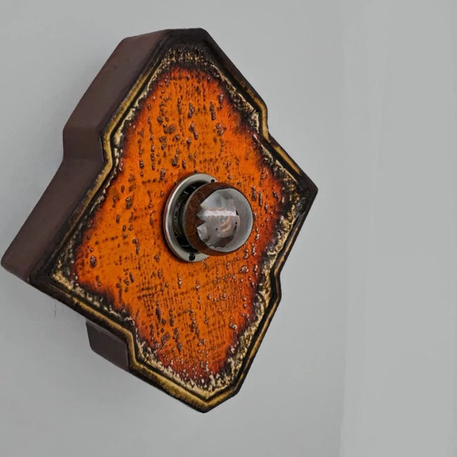 Ceramic Diamond-Shaped Brown & Orange Ceramic Wall Light, Germany, 1970s For Sale - Image 7 of 12
