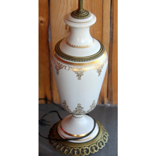 Vintage Paul Hanson Co 519-A Porcelain and Brass Lamp With Gilt Ornate Scroll Trim For Sale - Image 10 of 10