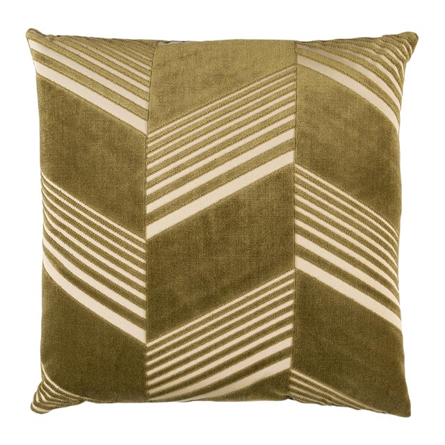 Schumacher x Victor Glemaud Jessie Cut Velvet 20" Pillow In Olive For Sale