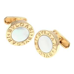 Bvlgari Bulgari 18k Yellow Gold Mother Of Pearl Cufflinks, Pair