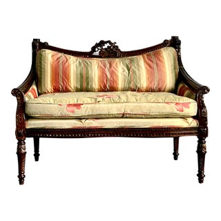 Vintage Louis XVI Carved Canape Settee For Sale