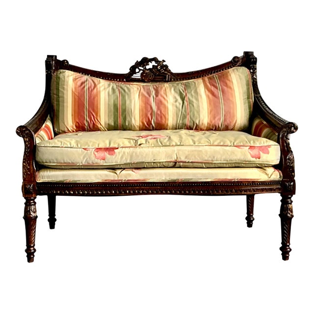 Vintage Louis XVI Carved Canape Settee For Sale