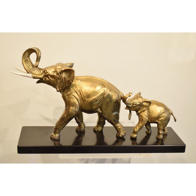 1920s Irénée Rochard, Elephant with Baby, 1920s-1940s, Golden Spelter For Sale - Image 5 of 17