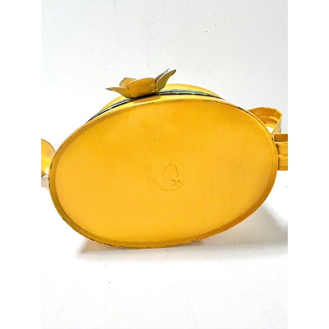 Vintage Yellow Toleware Watering Can With Floral Detail – Cottage Garden Planter Decor - Teleflora For Sale - Image 11 of 12