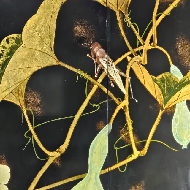 Rare Black Gilt Lacquer Ginkgo Wall Panels Signed Li Jia Chinese Modern Deco 64" For Sale In San Francisco - Image 6 of 12