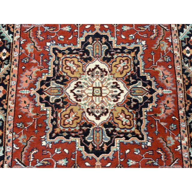 Early 21st Century 4ft 1in × 12ft 8in Hand Knotted Heriz Style Wool Runner Rug For Sale - Image 5 of 12