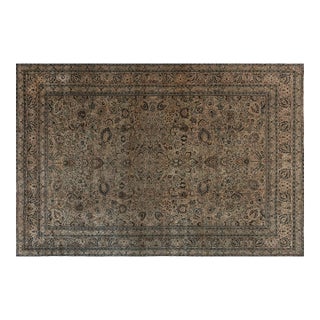 Antique Persian Meshad Botanic Handmade Wool Rug For Sale