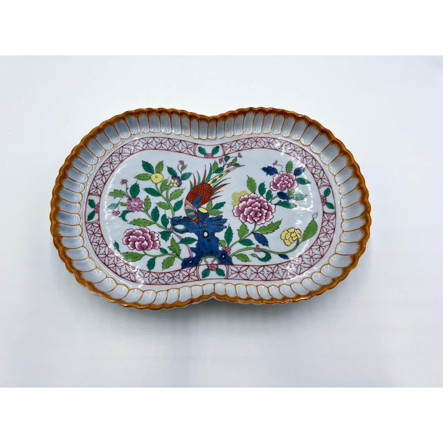 1960s 1960s Rare Herend Hungary Hand-Painted Porcelain Footed Vine Dish - Orange Pheasant & Floral For Sale - Image 5 of 12