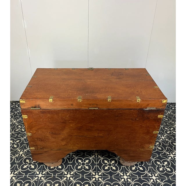 Antique Anglo-Indian Marriage Dowry Campaign Chest on Wheels, 1900s For Sale - Image 6 of 18
