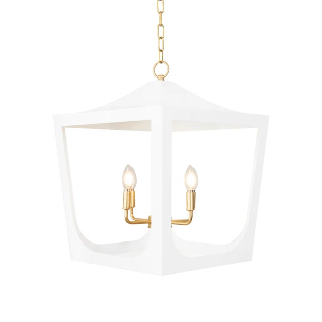 Traditional Matthew Izzo Home Wimble White & Brass Lantern Pendant For Sale - Image 3 of 3