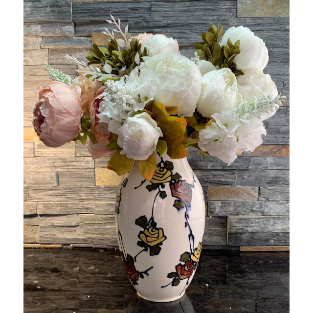 Traditional Antique Royal Dux White Porcelain Roses Design Vase For Sale - Image 3 of 13