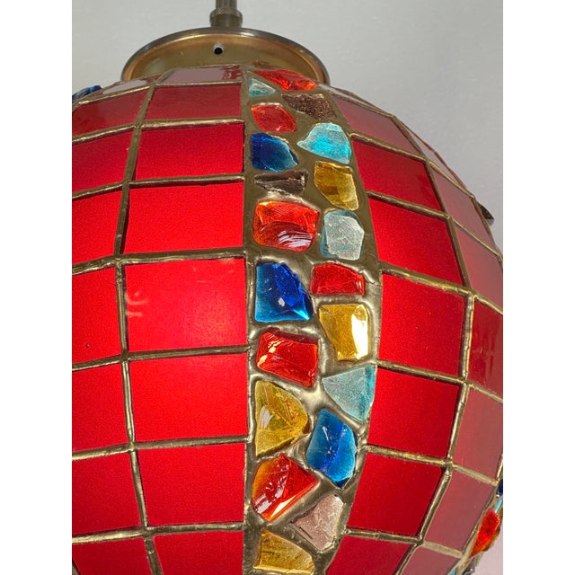 Mid 20th Century Mid 20th Century Turkish Style Red Slag Glass Pendant Light For Sale - Image 5 of 11