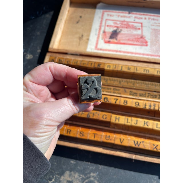 Vintage Wood Rubber Stamping Set in Case Alphabet Upper Lower Numbers For Sale In Savannah - Image 6 of 12
