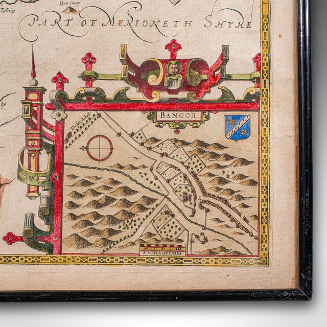 Antique Caernarvon Map, Framed Cartography, Welsh County, John Speed, Circa 1610 For Sale - Image 9 of 12