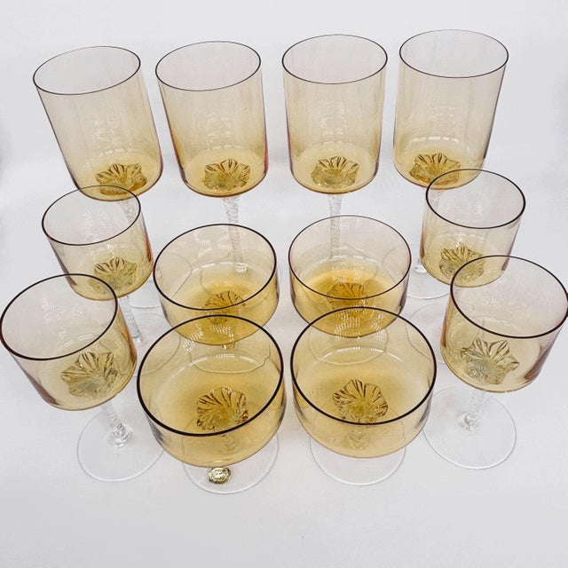 1960s 1960s Mid-Century Modern Bohemia Crystal Amber Stemware Service for Four - 12 Pieces For Sale - Image 5 of 14
