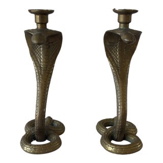 1970s Brass Cobra Candlestick Holders – Pair For Sale