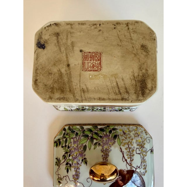 Late 19th C. Antique Japanese Lidded Porcelain Box With Monkeys & Wisteria For Sale - Image 16 of 17