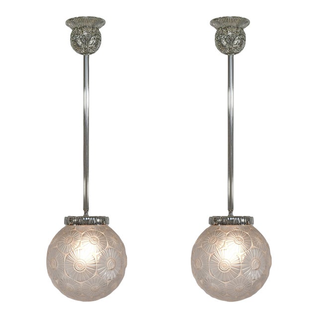 French Art Deco Pendant Light by Simonet Freres & Dieupart - 1920s France - A Pair For Sale