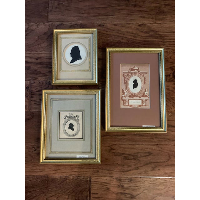 Beige Antique Engraved Silhouettes in Giltwood Frames -Set of 3 For Sale - Image 8 of 8