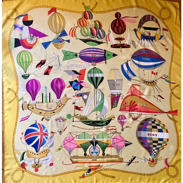 Hermès HERMÈS FOLIES du CIEL 1990 Silk Scarf designed by Dubigeon Loïc For Sale - Image 4 of 12